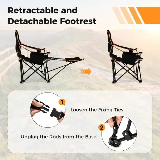 Goplus 1/2 PCS Folding Camping Chair with Footrest Adjustable Backrest Padded Cushion {5}