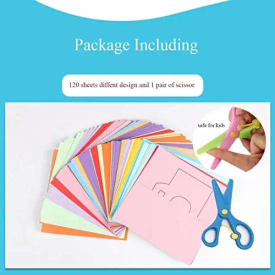 120 Pieces Fun Paper-Cut Set; Paper Cutting; Paper Art; Scissor Skills Activity Cutting Book; Kids Scissors Crafts Kits Preschool-120 Pages with A Pair of Child-Safe Scissors {1}
