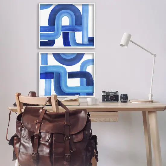 Stupell Industries Woven Blue Geometric Lines Framed Giclee Art White Frame {2}