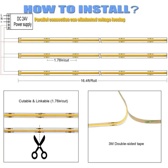 Kitcheniva DC12V 528 LEDs/M High Density LED Light Strip Natural white 4000k {7}