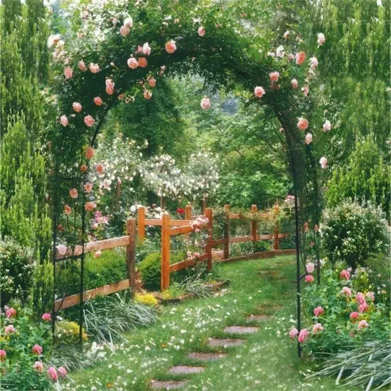Outdoor Metal Black Wedding Arch Curved Garden Arbor for Climbing Plants Trellis {4}
