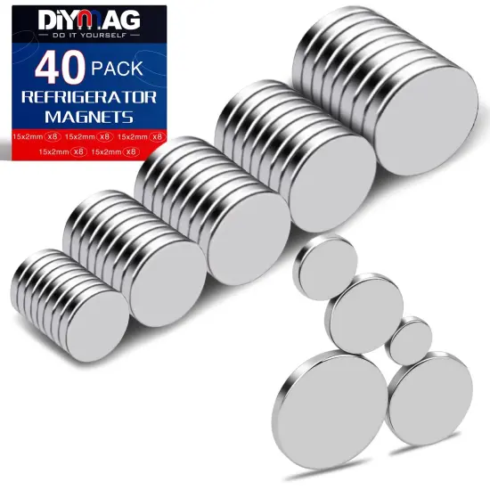 40 Pieces Small Magnets, Tiny Rare Earth Magnets, 5 Different Size Neodymium Magnets for Refrigerator, DIY, Building, Crafts and Kitchen Cabinet, Office Magnets {2}