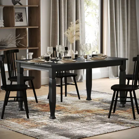 Merrick Lane Finnley Wooden Dining Table with Sculpted Legs Black Matte {1}
