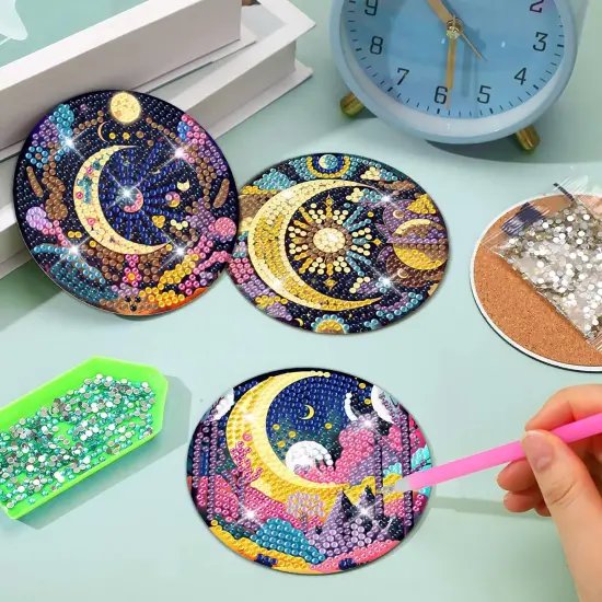 8 PCS Mystical Moon Diamond Art Coasters Diamond Art Coasters Kits with Holder Mystical Moon DIY Coasters for Beginners, Adults, Kids, Diamond Art Crafts Supplies {3}