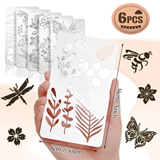 6 Pieces Mixed Metal Stencil Wood Stencil Templates Stencils for Journaling Wood Burning Stencils for Wood Carving Drawing Engraving Scrapbooking Journal Craft DIY(Plant Style) {6}