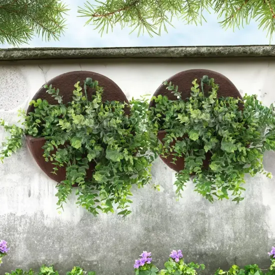 12 in Round Wall-Mounted Outdoor Planter - Dark Brown - Set of 2 {3}