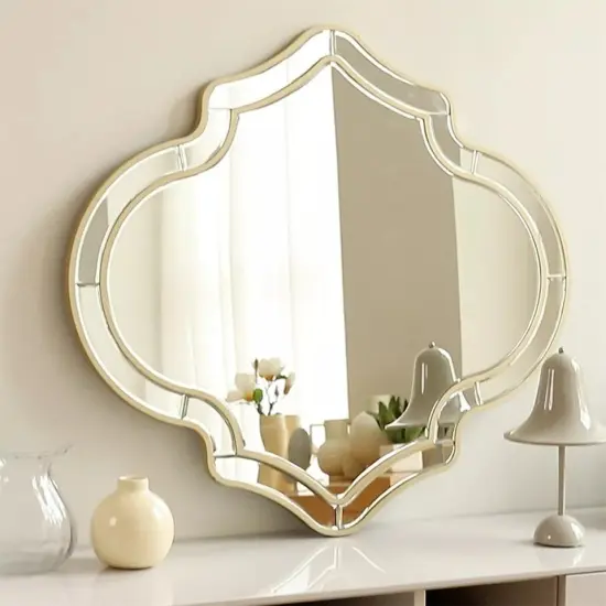 35'' Creative Auspicious Clouds Shape Wall Mirror Golden Rim Decor Accent Mirror {3}