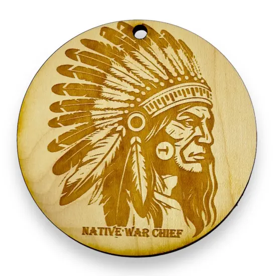 Ornament - Native War Chief Raw Wood {1}