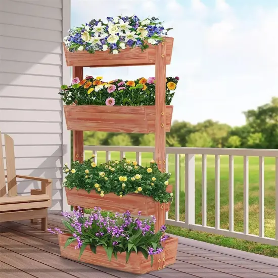 4 Tier Vertical Raised Garden Bed Elevated Wood Horticulture Planter Box w/ Legs {4}