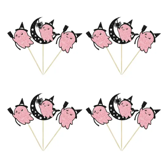 24 Pieces Pink Halloween Cupcake Toppers Pink Ghost Little Boo Cake Toppers Decorations for Pink Girl Halloween Birthday Baby Shower Party Supplies {1}