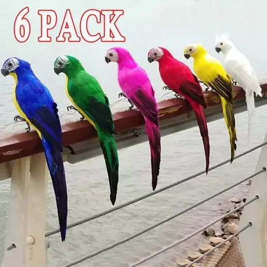 6Pcs Artificial Parrot Simulation Fake Birds Home Garden Yards Lawn Decor 25CM {2}