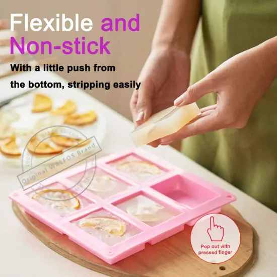 3 Pieces Silicone Soap Molds , 6 Cavities Rectangle Silicone Soap Molds for Homemade Craft Soap Mold, Cake Mold, Chocolate Mold ＆ Ice Cube Tray（Blue & Purple ＆ Pink） {3}