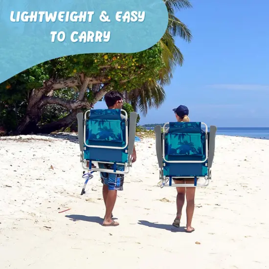 Costway 2-Pack Folding Backpack Beach Chair Table Set 5-Position Outdoor Reclining Chair Blue/Navy/Pink/Pattern/Flower/Yellow {5}