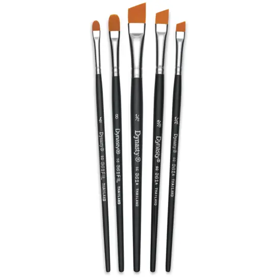 Dynasty Finest Golden Synthetic Brushes - Angle and Filbert, Set of 5 {1}