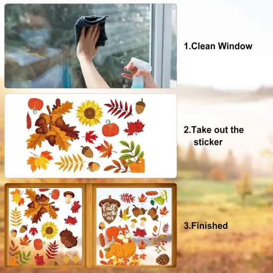 10 Sheets Fall Window Clings for Glass Thanksgiving Clings Decor for Windows Autumn Clings for Windows Fall Window Stickers Thanksgiving Autumn Home Office Decorations for Indoor Outdoor, School Home Supplies {6}