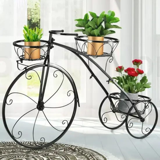 Iron Plant Stand Tall Flower Holder Terrace Nostalgic Bicycle Home Garden Decor {3}