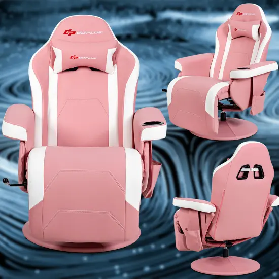 Goplus Massage Gaming Recliner Reclining Racing Chair Swivel BlackGrayBlueRed Pink {5}