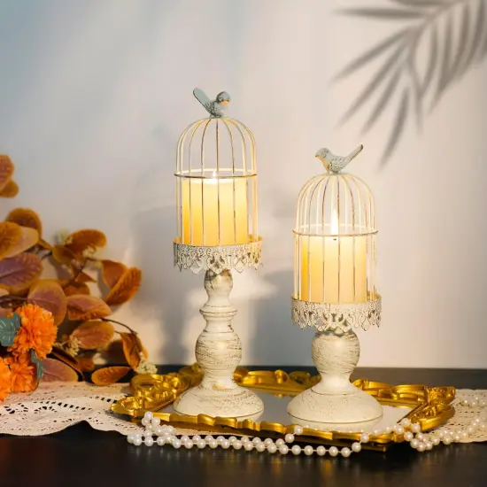 Pack of 2 Birdcage Candle Holders, Vintage Iron Wedding Centerpieces {2}