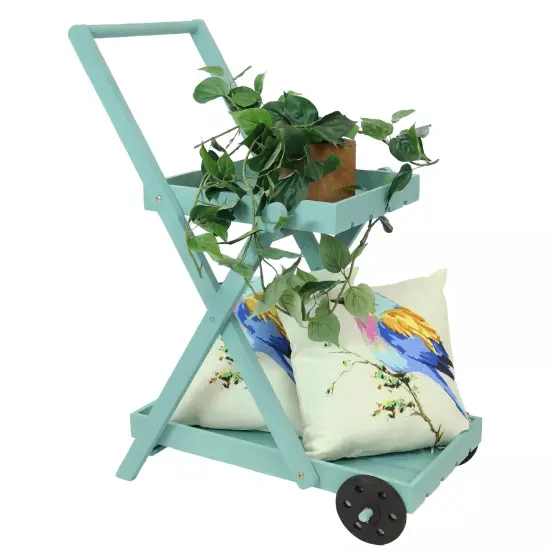 2-Tier Fir Wheeled Planter Stand - Robin Egg Blue {1}