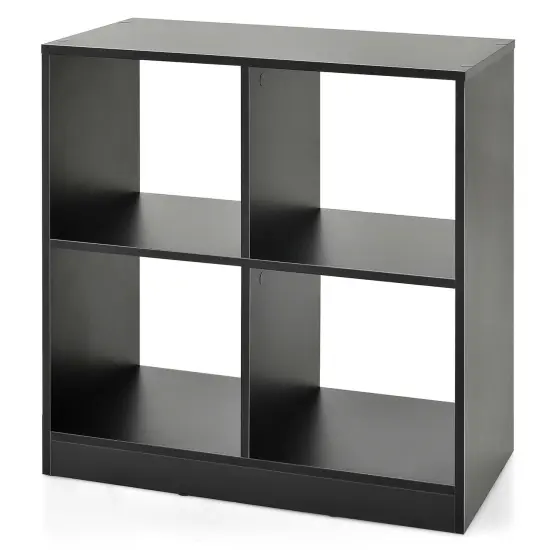 Costway 4-Cube Bookcase Floor Open Wooden Bookshelf Storage Cabinet Toy Organizer Black/White/Natural {7}