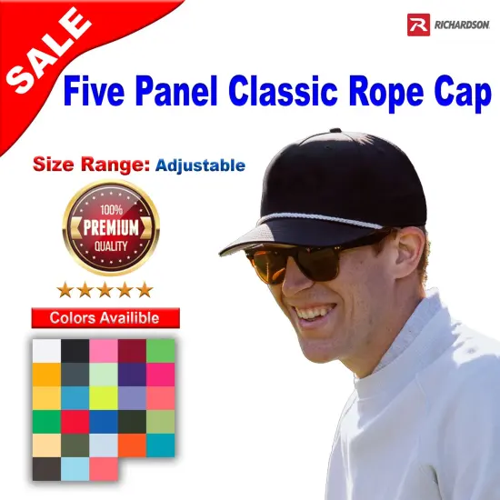 Richardson&reg; Five Panel Classic Rope Cap Light Blue/ White {2}