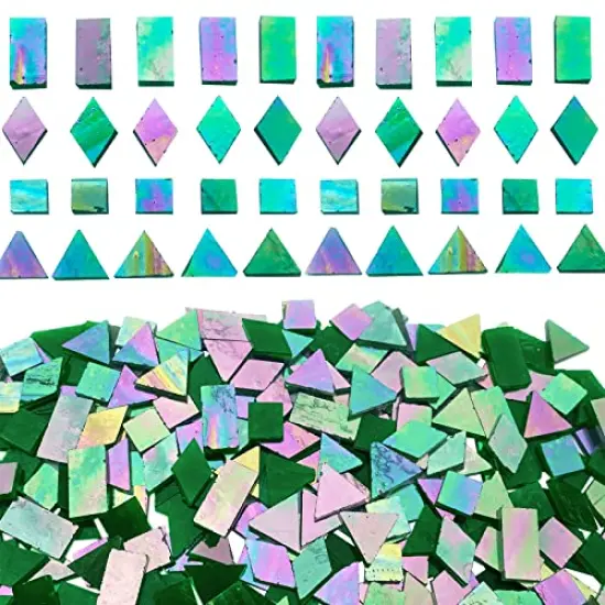 280 Pieces Iridescent Green Mosaic Tiles for Crafts,Mixed 4 Shapes Stained Glass Sheets, Stained Glass Supplies for Mosaic Projects {2}