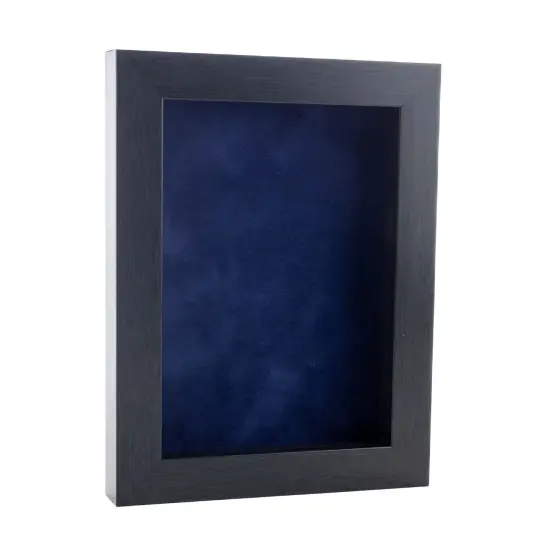Elegant Charcoal Wood Shadow Box Frame with Acrylic Front - Navy Blue Suede Backing, 30 Sizes {2}