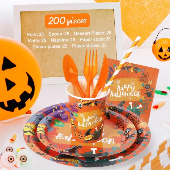 200 Pcs Halloween Disposable Dinnerware Set {6}