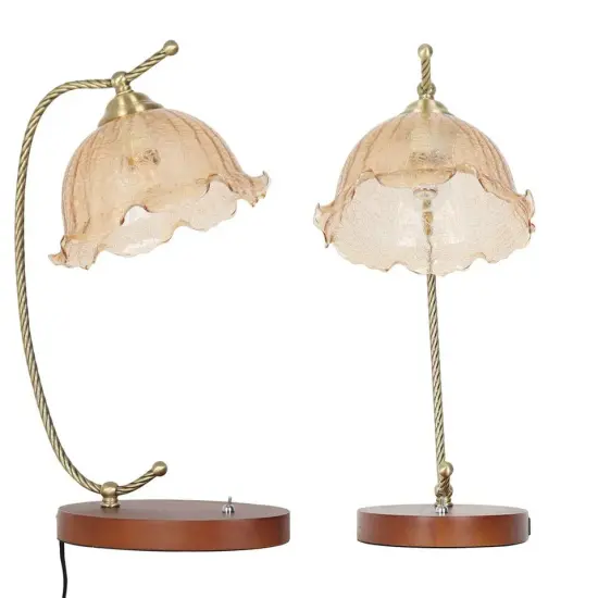 Mid-Century Bedside Table Lamp Modern Glass Flower Desk Lamp Gold Reading Lamp {4}