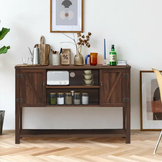 Costway Barn Door TV Stand Console Sideboard Buffet for TVs Up to 60'' w/Storage Cabinets {2}