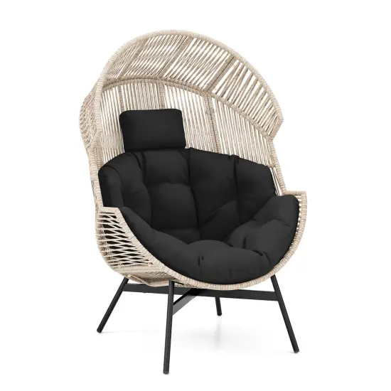 Costway Oversized Egg Style Chair with Cushions & Headrest Heavy-Duty Metal Frame for Yard Off White/Grey/Black {1}
