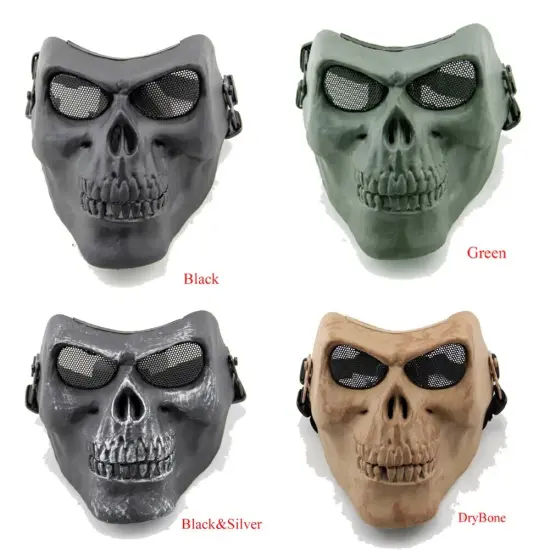 Kitcheniva Super Real Skeleton Half Face Mask Halloween Costume Army green {2}