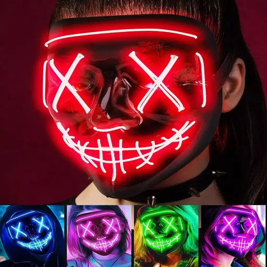 Kitcheniva Halloween Purge Rave Party Light Up Stitches Scary LED Mask Pink {3}