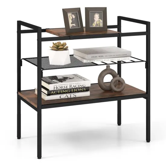 Costway Industrial Entryway Table 3-Tier Sofa Side Table with Removable Panel & Mesh Shelf {1}