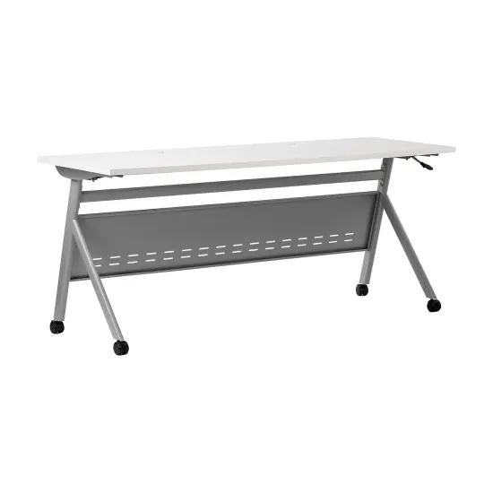 Emma and Oliver Griffin Heavy-Duty Flip Top Training Table with Nesting Design, Privacy Panel, Y-Legs, Tabletop, Metal Frame White Top/Gray Frame {2}