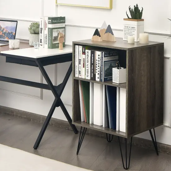 Costway Record Player Stand Turntable Stand Display Shelf Media Storage Cabinet Walnut {2}