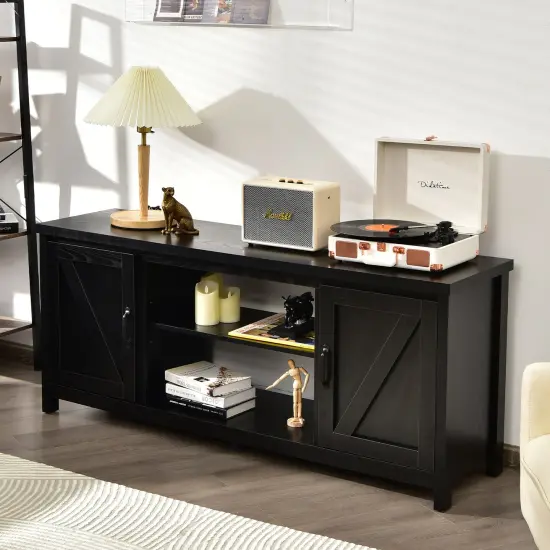 Costway 59'' TV Stand Media Console Center w/ Storage Cabinet for 65'' TV Natural\Black\Coffee {8}