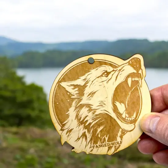 Ornament - Fanged Wolf Raw Wood {6}