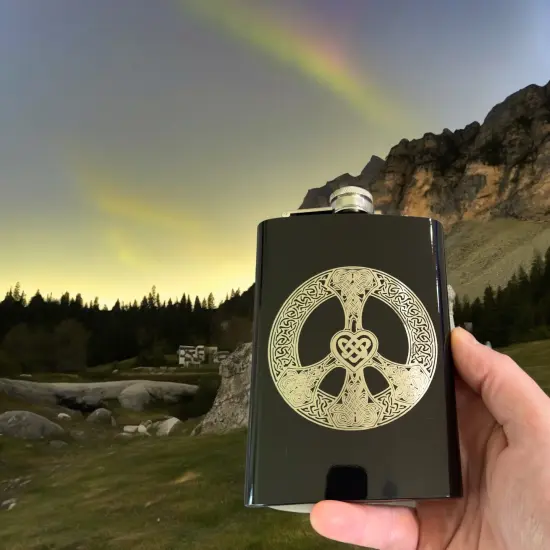 8oz BLACK Celtic Love and Peace Flask {2}