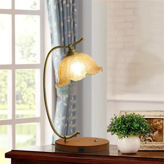 Mid-Century Bedside Table Lamp Modern Glass Flower Desk Lamp Gold Reading Lamp {2}