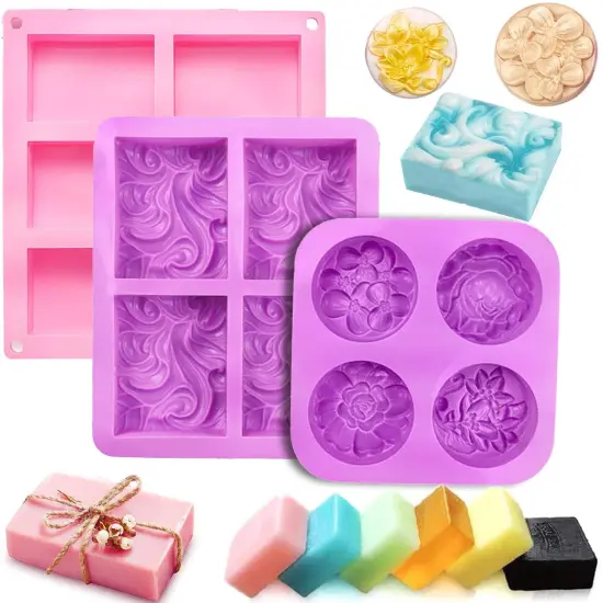 3 Pieces Silicone Soap Molds 6 Cavities Silicone Soap Mold Rectangle Oval and Flower Shapes Soap Molds for Soap Making Handmade Cake Chocolate Biscuit Pudding Jelly Ice Cube Tray {2}