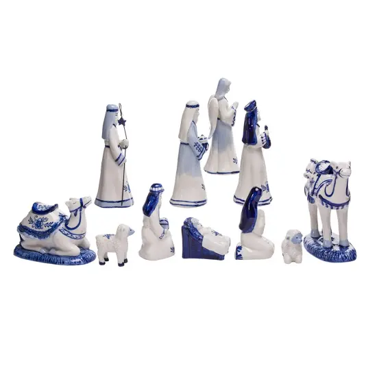 Porcelain Delft Nativity Set with 11 Pieces {2}