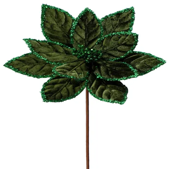 24" Sequins Edge Velvet Poinsettia Flower - Green {1}