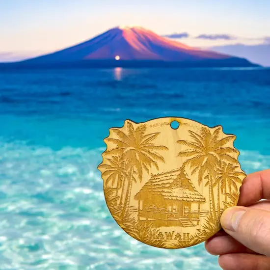 Ornament - Hawaii with Tiki Hut Raw Wood {2}