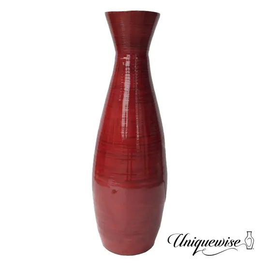 Uniquewise 24" Tapered Cylindrical Tall Bamboo Floor Vase with Flared Trumpet Top Decorative Accent for Dried Flowers Pampas Grass and Branch Arrangements Stylish Home and Office Decor Piece Red {1}
