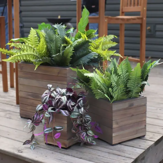 3-Piece Square Wood Planter Box with Liner - Anthracite {3}