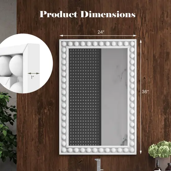 Costway 24" x 36" Rustic Decorative Wall Mirror with Solid Wood Frame Beads for Living Room Brown/White {3}