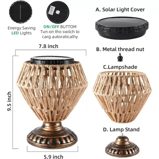 Desk Lamp Rattan Woven Solar Powered Eye-Caring Adjustable Reading Night Light {4}