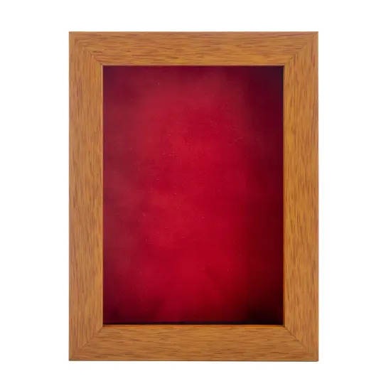 Warm Honey Brown Wood Shadow Box Frame with Acrylic Front - Red Suede Backing, 30 Sizes {4}