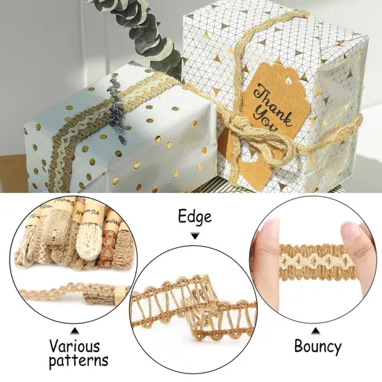 9 Rolls Jute Ribbons Lace Craft Ribbon 18 Meters for Crafts Wraping Gifts Party Holiday and Rustic Wedding Decorations {6}